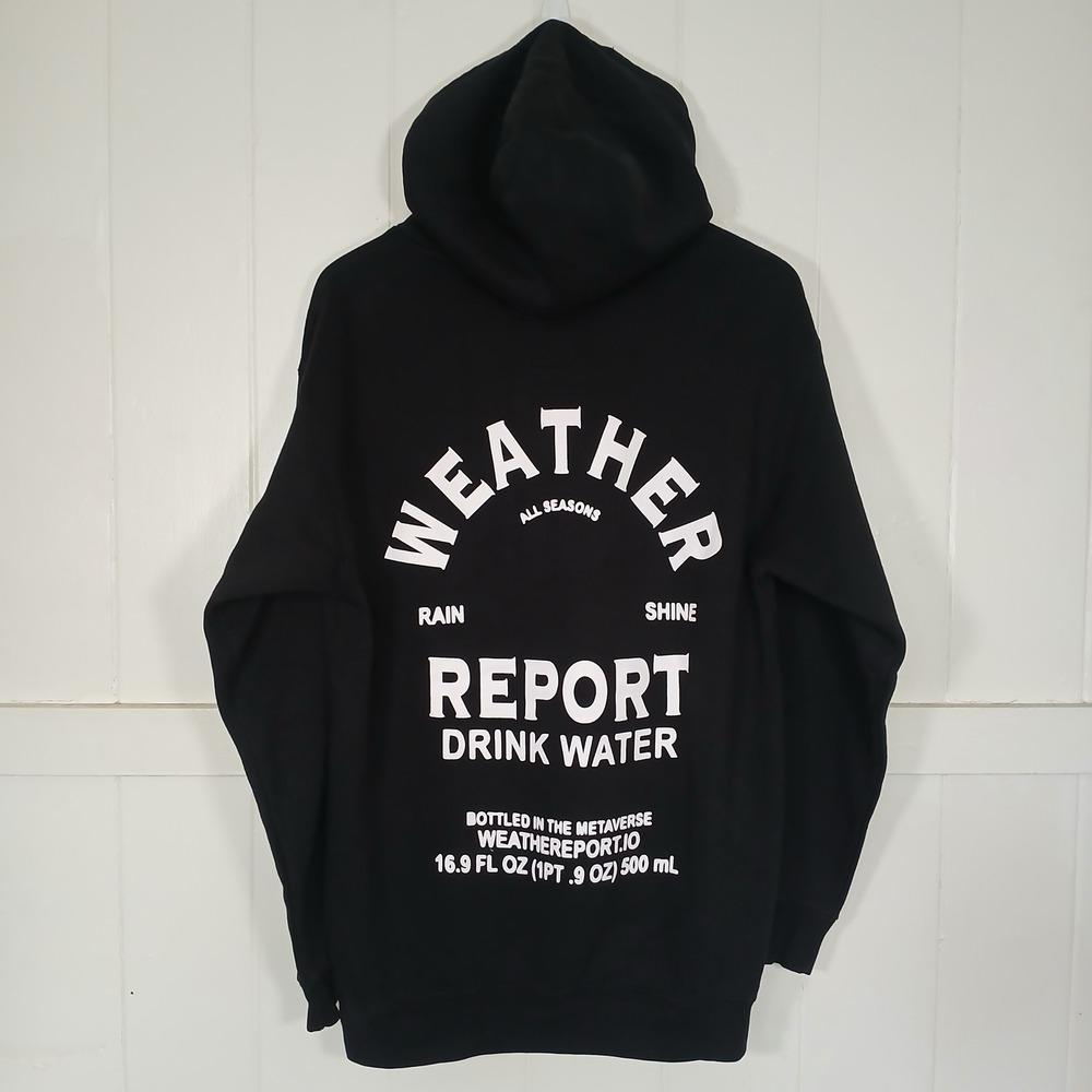 Weather Report Drink Water Hoodie Mens Size M Black Graphic Metaverse‎ Pullover